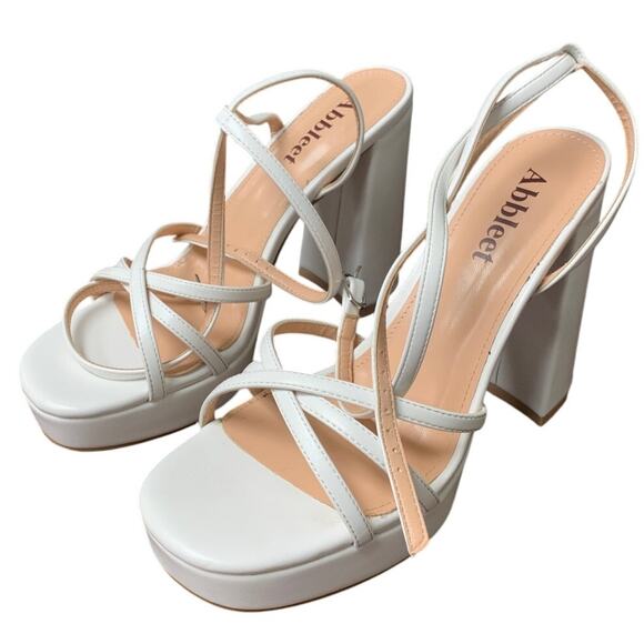 Abbleet Womens Size 9 White 5.25" Block Platform Heels Ankle Strap Sandal Shoes - Picture 4 of 9